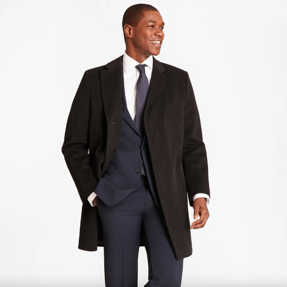 Brooks Brothers Loro Piana Storm System Mens Short Coat 40L Black Wool Italy